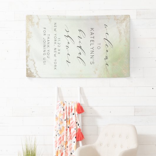 Ombre Spring Green Gold Foil Brautparty Willkommen Banner (Insitu)