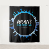 Ombre Spritzer Blue Bar Mitzvah Foto-Op Hintergrun Wandteppich (Vorderseite)