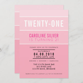 OMBRE STRIPE 21. Geburtstag Party INVITE chic pink Einladung