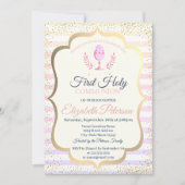 Ombre Stripes Confetti Erste Heilige Kommune Einladung (Vorderseite)