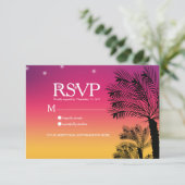 Ombre Sunset Beach Tropical Palm Trees Wedding Einladung (Stehend Vorderseite)