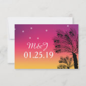 Ombre Sunset Beach Tropical Palm Trees Wedding Einladung (Rückseite)