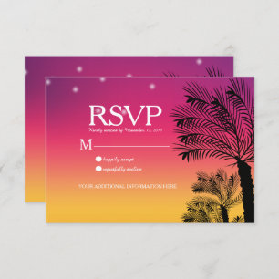 Ombre Sunset Beach Tropical Palm Trees Wedding Einladung