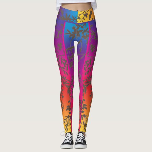 Ombre Sunset Leaf und Branch Leggings (Vorderseite)