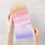 Ombre Sunset Rainbow Elegant CUSTOM BAT MITZVAH All In One Einladung<br><div class="desc">Perfekt einfach und elegant Bar oder Fledermaus mitzvah Einladung! Handgefertigte Kunst im Hintergrund für Sie! Vollständig anpassbar! Klicken Sie auf "Personalisieren" oben, um den Text zu bearbeiten. Klicken Sie auf "Bearbeiten mit dem Designwerkzeug", um die Schriftart, Farben und Einstellungen anzupassen. Stellen Sie sicher, dass Sie Ihre Rücksendeadresse an beiden Stellen...</div>