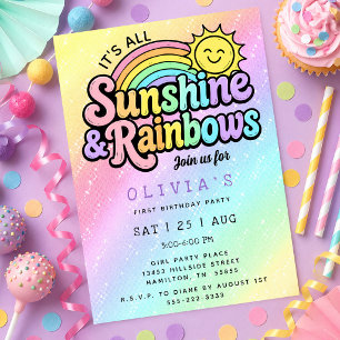 Ombre Sunshine & Regenbogen Erste Geburtstagsfeier Einladung