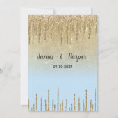Ombre teal gold glitter drips script RSVP Einladung (Rückseite)