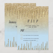 Ombre teal gold glitter drips script RSVP Einladung (Vorne/Hinten)
