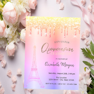Ombre-Tropfen, Eiffelturm Quinceañera Einladung