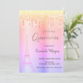 Ombre Tropfens, Eiffelturm Quinceañera Einladung (Stehend Vorderseite)
