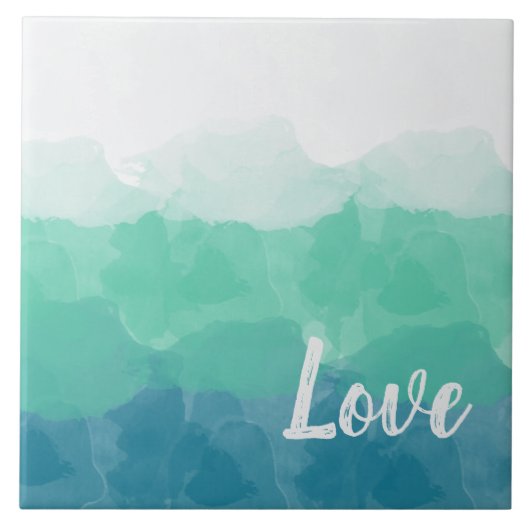 Ombre Türkis Blau und Neo Mint Liebe Gradient Fliese (Vorderseite)
