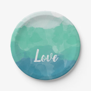 Ombre Türkis Blau und Neo Mint Liebe Gradient Pappteller