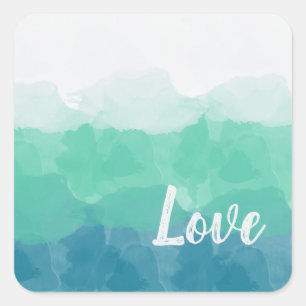 Ombre Türkis Blau und Neo Mint Liebe Gradient Quadratischer Aufkleber