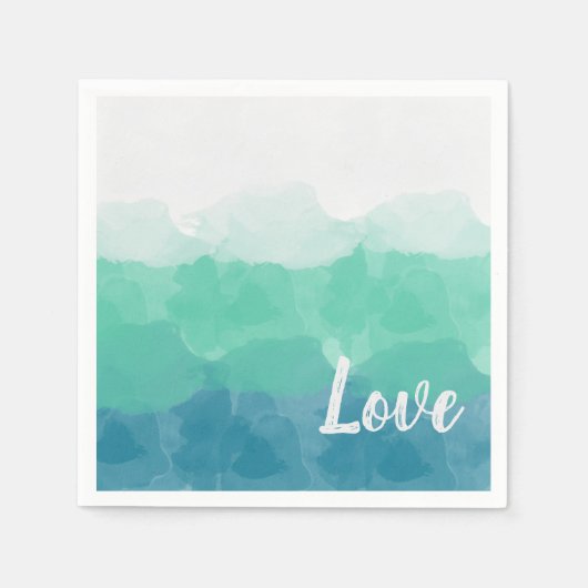 Ombre Türkis Blau und Neo Mint Liebe Gradient Serviette (Vorderseite)