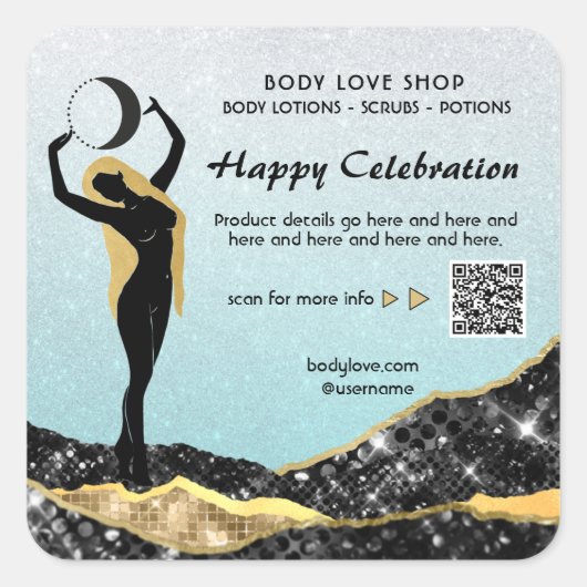 *~* Ombre Türkis Goddess Intention Zauberspruch AP Quadratischer Aufkleber (Vorderseite)