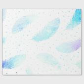 *~* Ombre Türkise Blue Magenta Feathers on White Geschenkpapier (Flach)