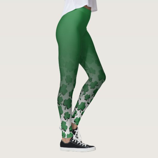 Ombre u. Grün über schwarzem Kleeblatt-Muster auf Leggings (Rechts)
