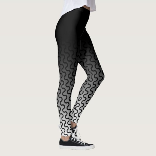Ombre u. Schwarz-u. Weiß-Wellen-Retro Muster 2 Leggings (Rechts)