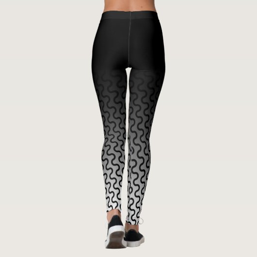 Ombre u. Schwarz-u. Weiß-Wellen-Retro Muster 2 Leggings (Rückseite)