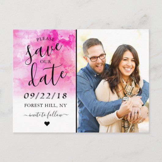 Ombre Wasserfarbe Save the Date Postkarte - Rosa (Vorderseite)