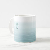 Ombre Watercolor Beach Monogram Aquamarin Kaffeetasse (Vorderseite Links)