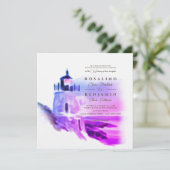 Ombre Watercolor Pink Lighthouse Landschaft Hochze Einladung (Stehend Vorderseite)