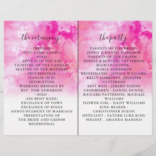 Ombre Watercolor Wedding Bi-fold Programs - Pink (Rückseite)