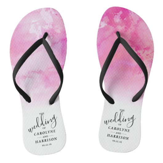 Ombre Watercolor Wedding Flip Flops - Rosa Badesandalen (Fußbett)