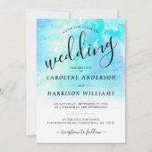 Ombre Watercolor Wedding Invitation - Blau Einladung (Vorderseite)