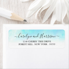 Ombre Watercolor Wedding Labels - Blau