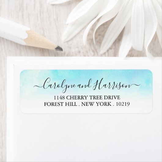 Ombre Watercolor Wedding Labels - Blau (Insitu)