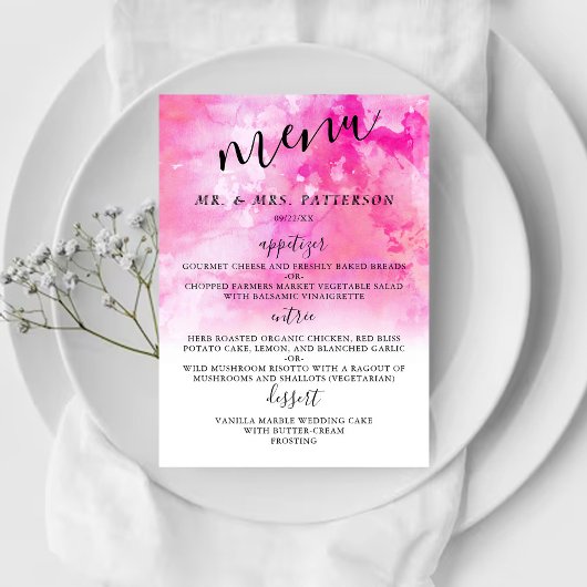Ombre Watercolor Wedding Menu Cards - Rosa Menükarte