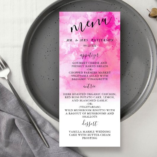 Ombre Watercolor Wedding Menu Cards - Rosa Menükarte