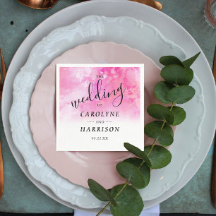 Ombre Watercolor Wedding Paper Napkins - Rosa Serviette