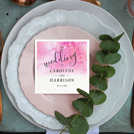 Ombre Watercolor Wedding Paper Napkins - Rosa Serviette