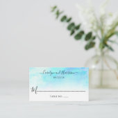 Ombre Watercolor Wedding Platzkarten - Blau (Stehend Vorderseite)