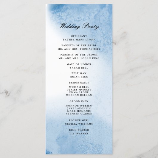 Ombre Watercolor Wedding Program | Blau Programm (Rückseite)