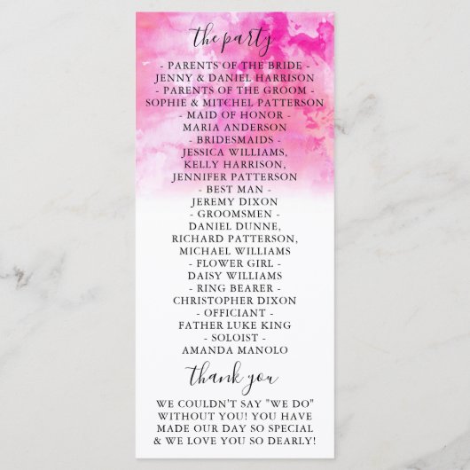 Ombre Watercolor Wedding Program Cards - Rosa Programm (Rückseite)