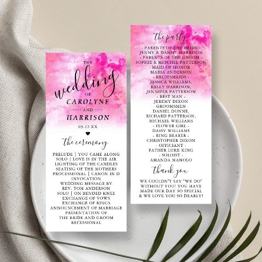 Ombre Watercolor Wedding Program Cards - Rosa Programm