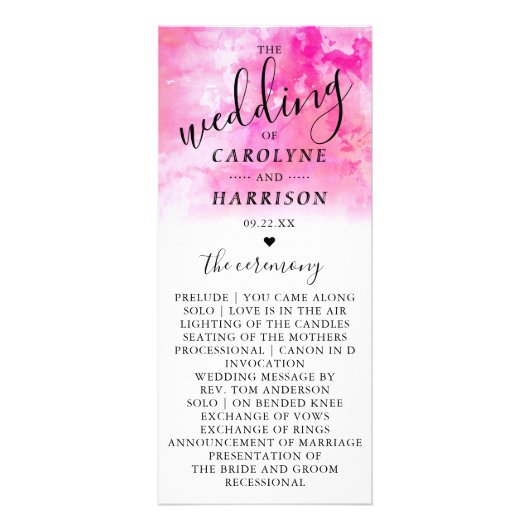 Ombre Watercolor Wedding Program Cards - Rosa Werbekarte (Vorne)