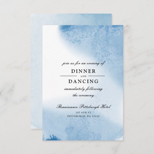 Ombre Watercolor Wedding Reception Card | Blau Einladung (Vorne/Hinten)