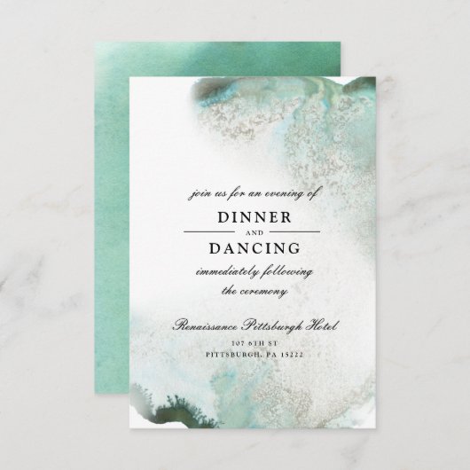 Ombre Watercolor Wedding Reception Card | GREEN Einladung (Vorne/Hinten)