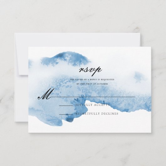 Ombre Watercolor Wedding Reply Card | Blau RSVP Karte (Vorderseite)