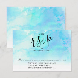 Ombre Watercolor Wedding RSVP Card - Blau Einladung