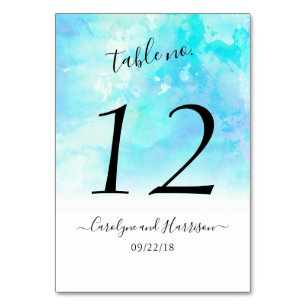 Ombre Watercolor Wedding Tischnummer Cards - Blau