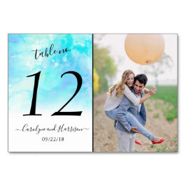 Ombre Watercolor Wedding Tischnummer Cards - Blau