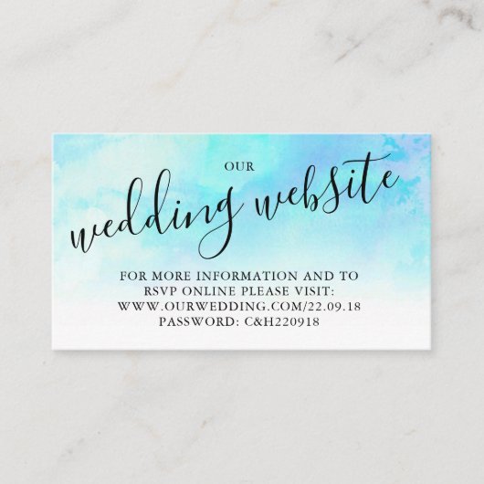 Ombre Watercolor Wedding Website Card - Blau Begleitkarte (Vorderseite)