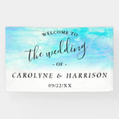 Ombre Watercolor Wedding Welcome Banner - Blau (Horizontal)