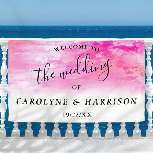 Ombre Watercolor Wedding Welcome Banner - Pink