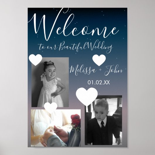 Ombre Wedding Three Foto Collage Script Herz Poster (Vorne)